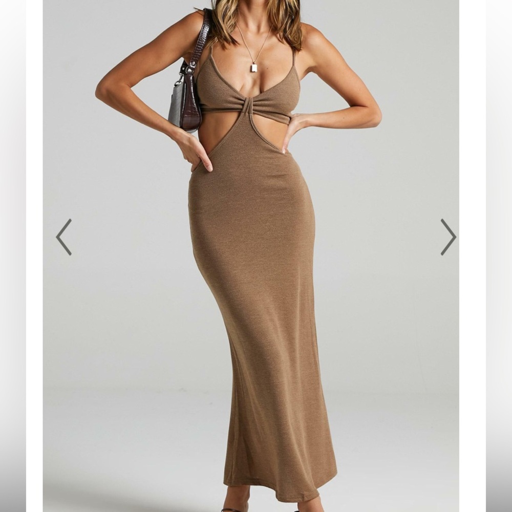 Showpo Brown Cut-Out Midi Dress